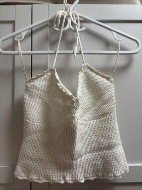 Wilfred Cream Crochet Halter Knit Tank Top